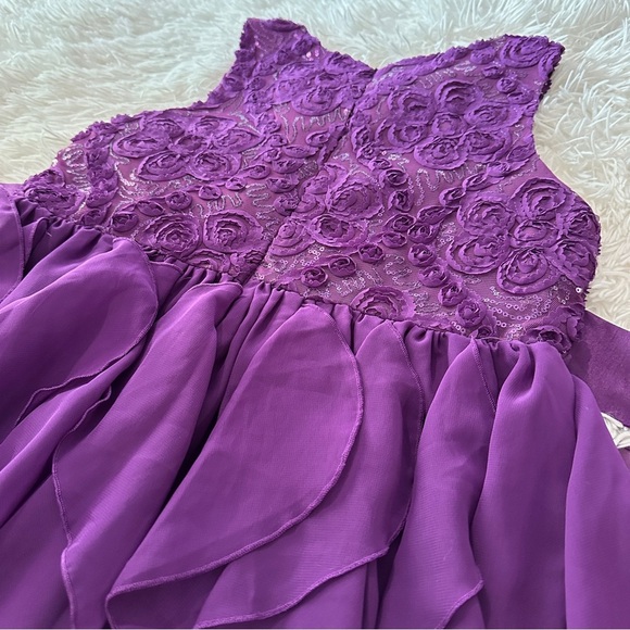 Charming Mia Juliana Girls Purple Ruffle Party Dress w/ Lace & Bow – Size 16 - Picture 11 of 15